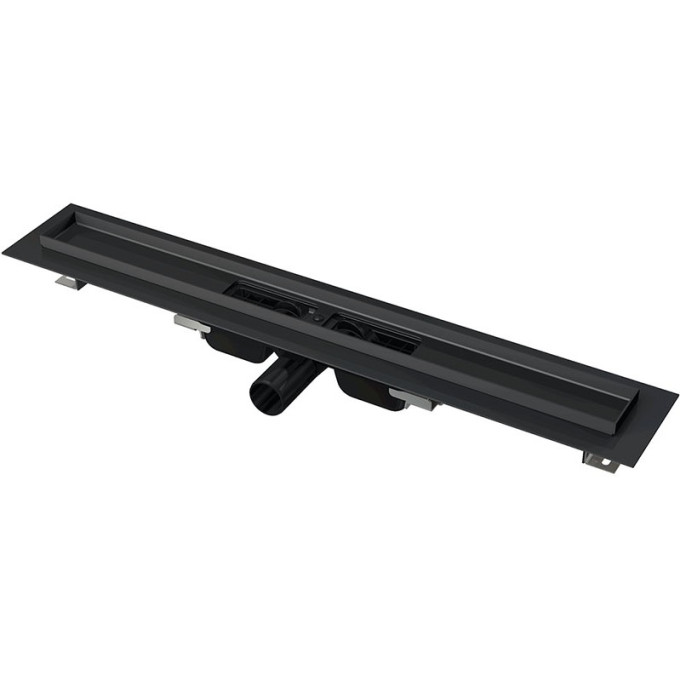 Водоотводящий желоб ALCAPLAST APZ101BLACK-850 с порогами для перфорированной решетки, черный матовый, низкий, горизонтальный сток